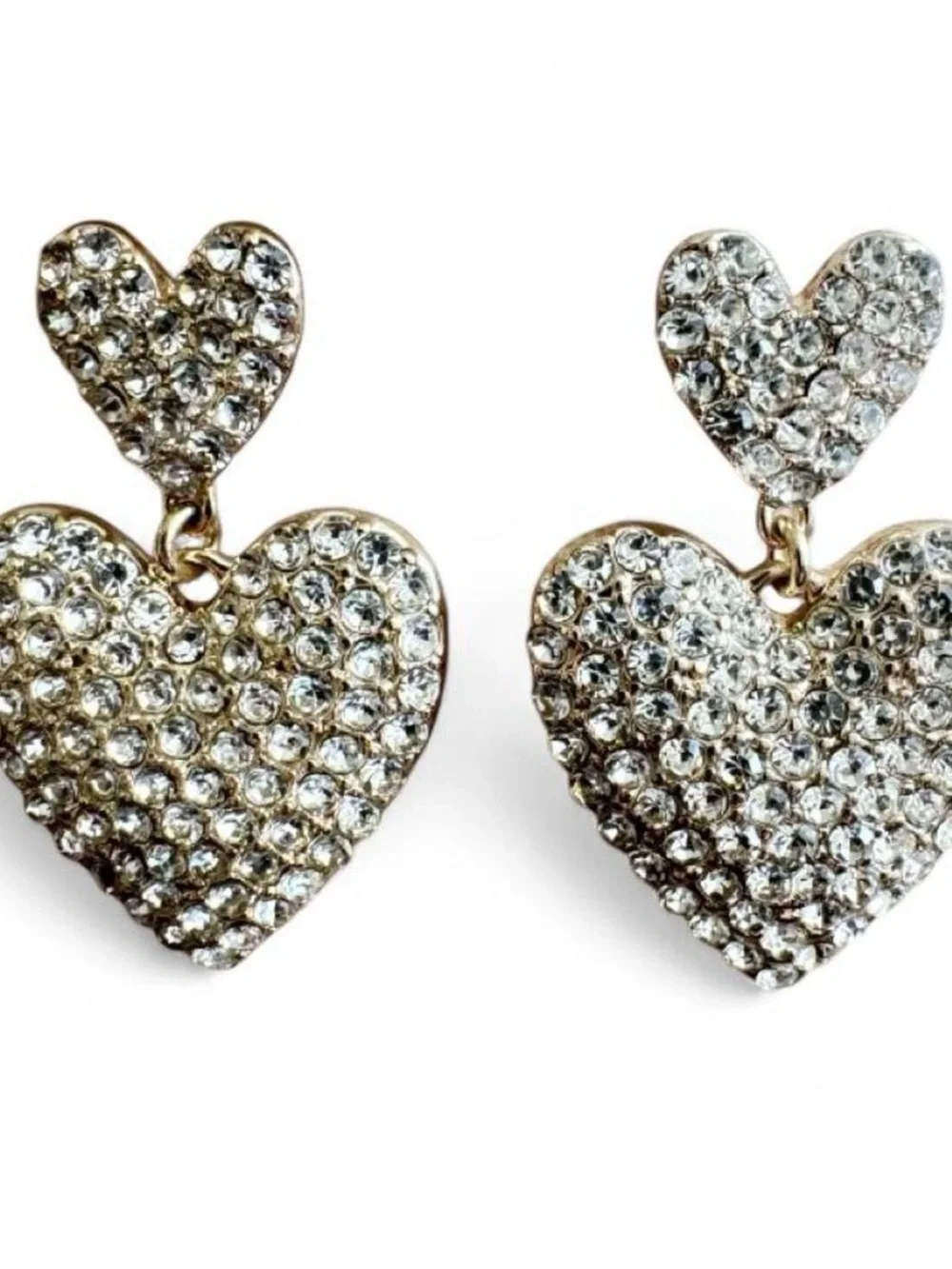 J.Crew Crystal Double Heart Statement Earrings